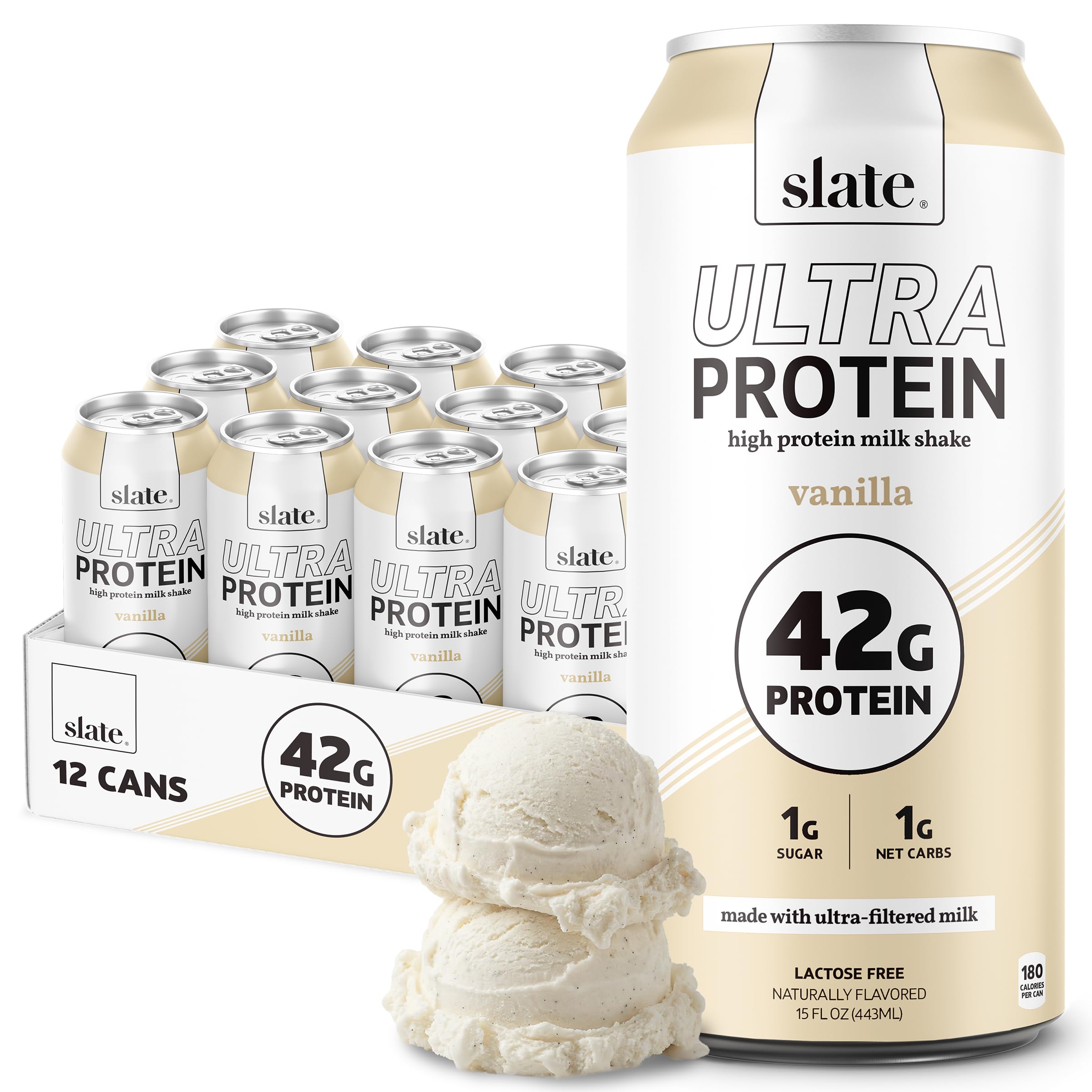 Slate Milk Ultra Protein Shake Vanilla bottle showing protein-rich formula for a balanced day
