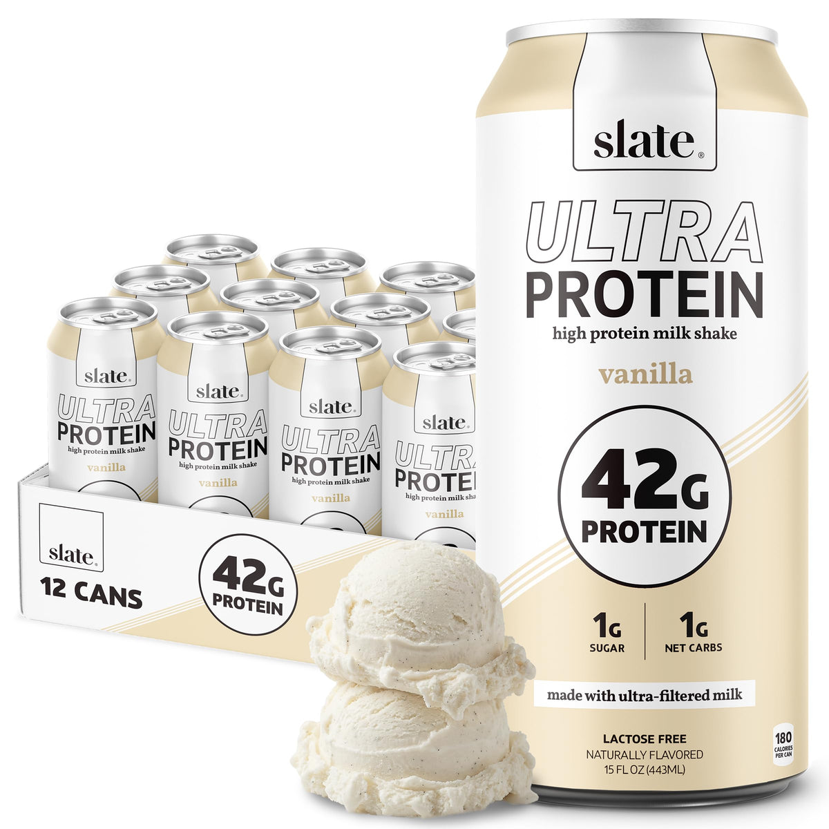 Slate Milk Ultra Protein Shake Vanilla bottle showing protein-rich formula for a balanced day