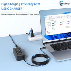 SLE-TECH 65W USB-C charger shown with Lenovo ThinkPad compatibility in mind.