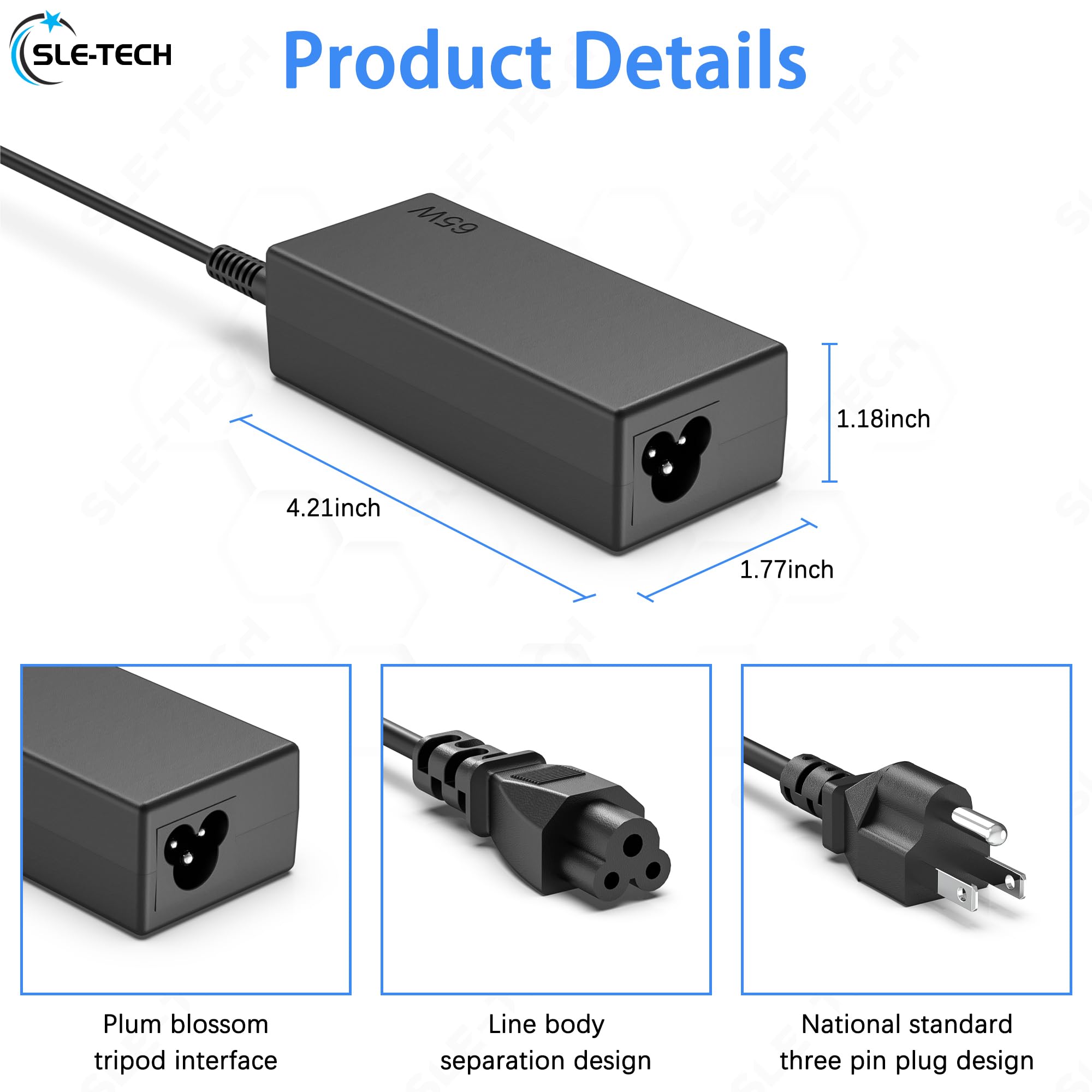 SLE-TECH 65W USB-C charger side with ports for versatile device use.
