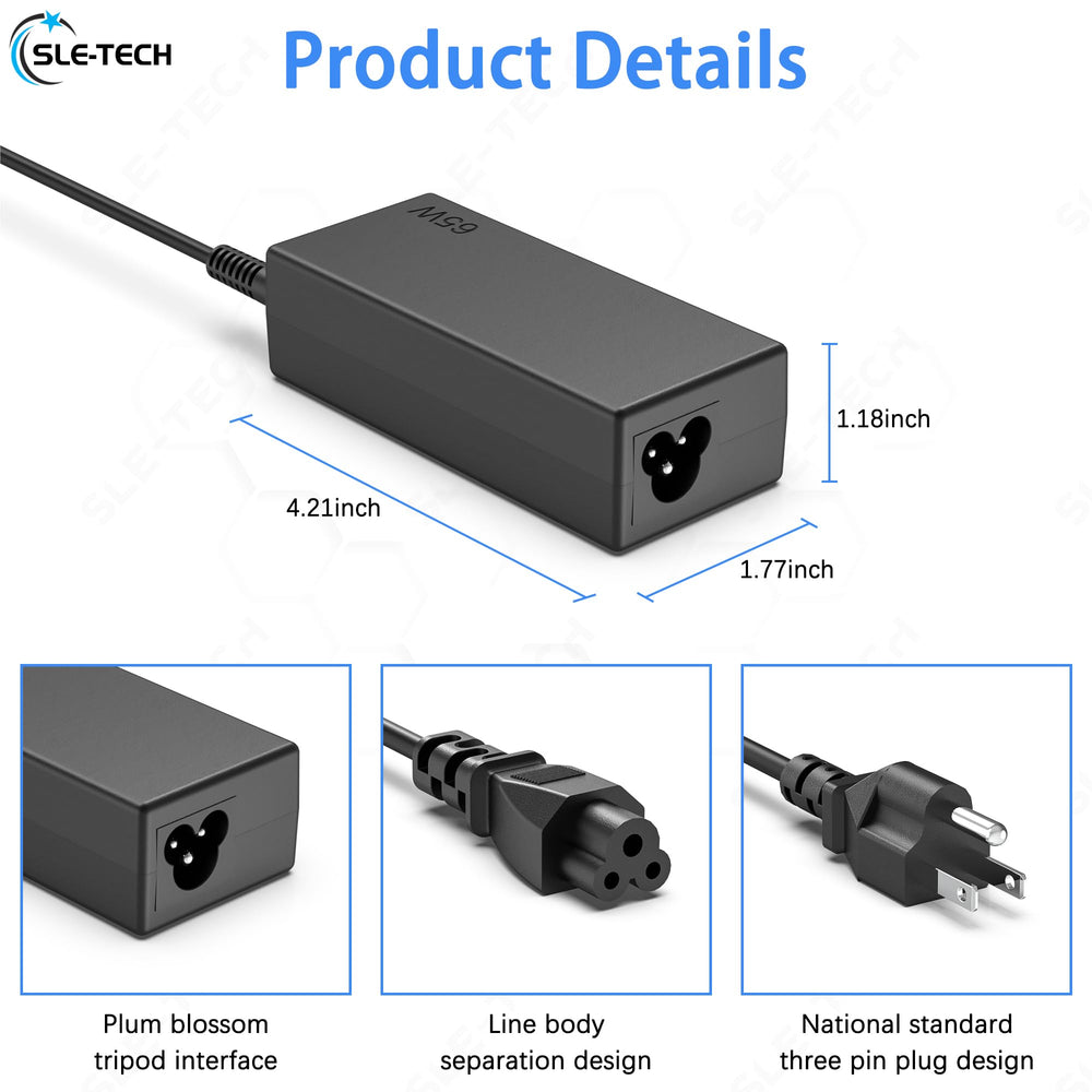 SLE-TECH 65W USB-C charger side with ports for versatile device use.