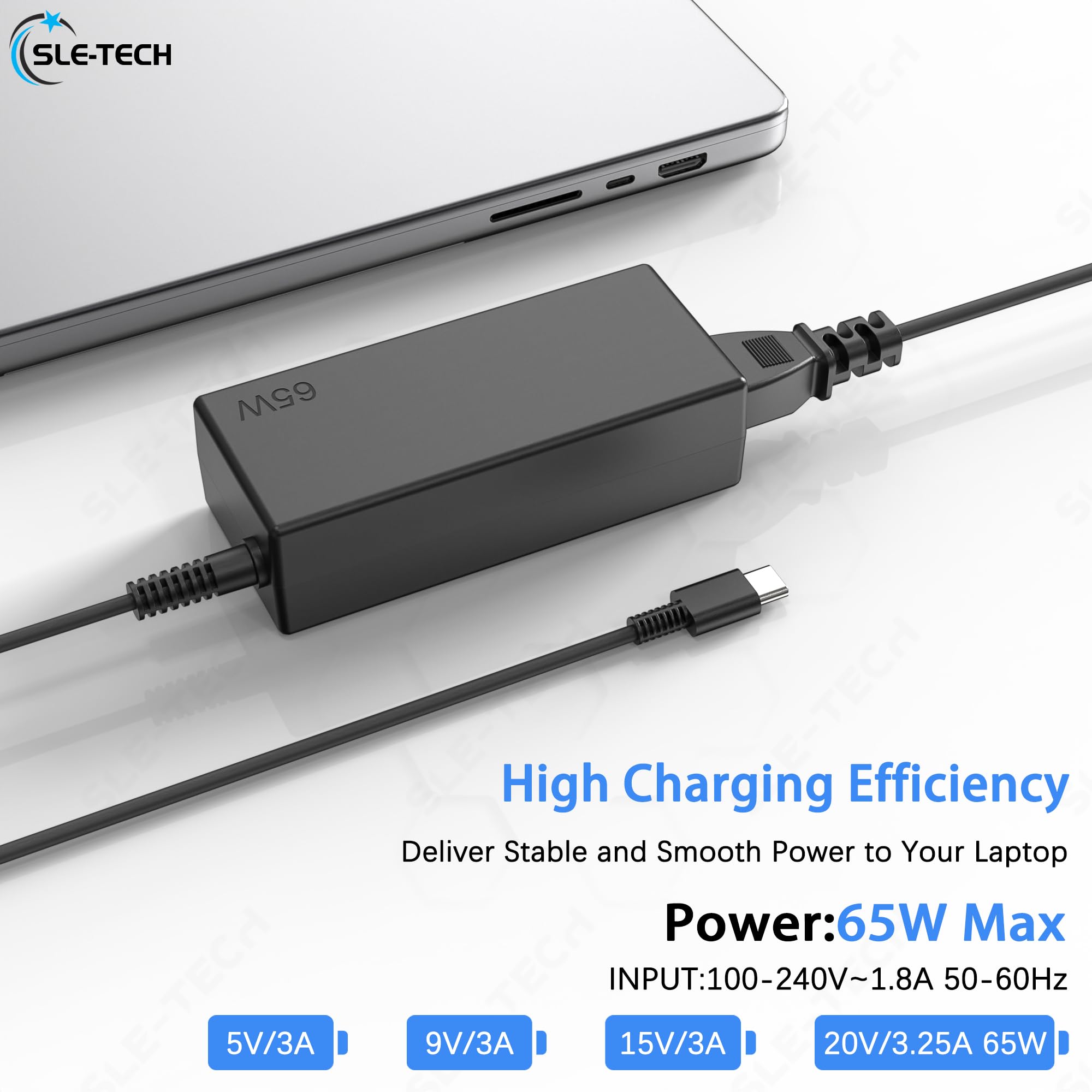 SLE-TECH 65W USB-C charger ready to power your setup on the go.