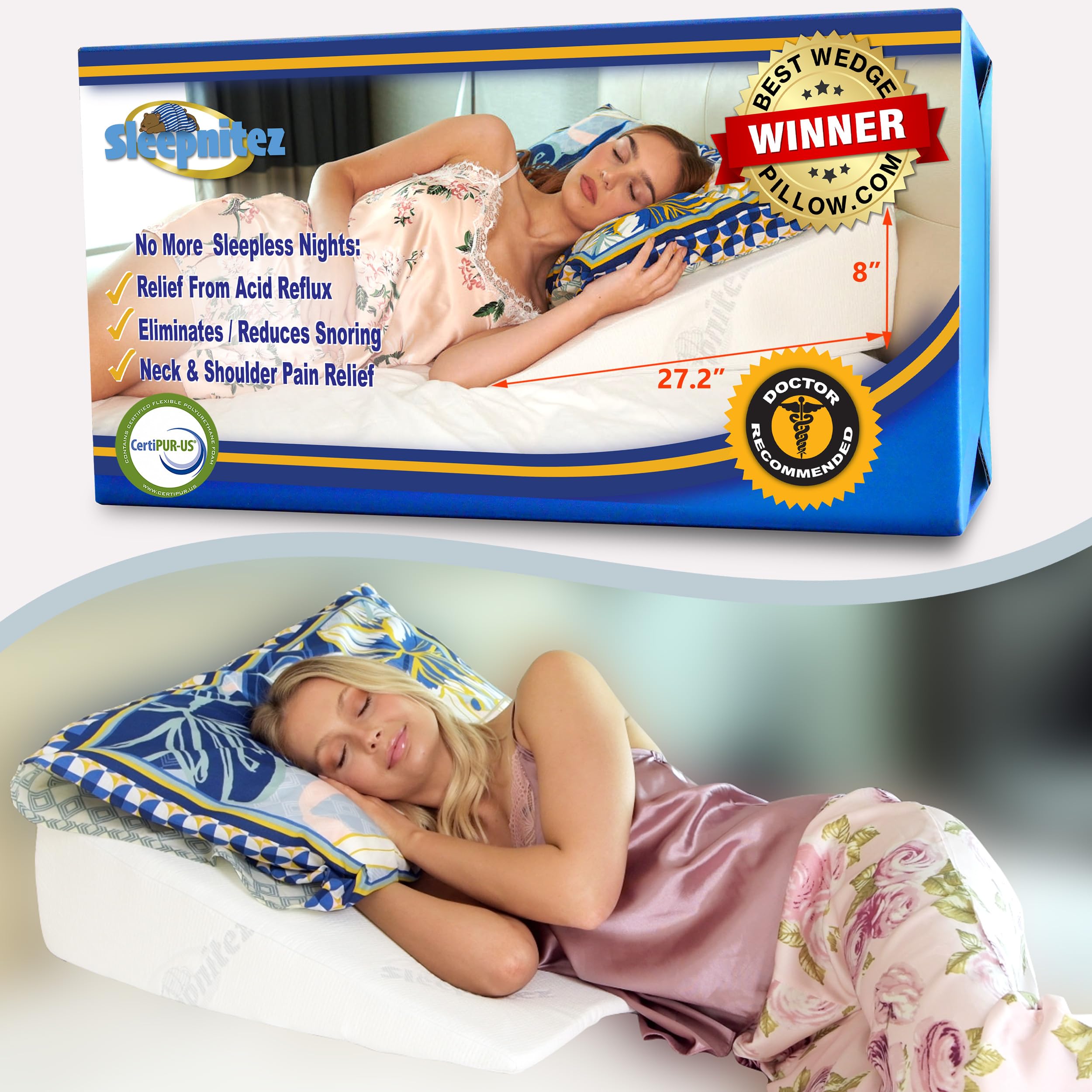 Sleepnitez extra-wide, long wedge stays in place for stable use.