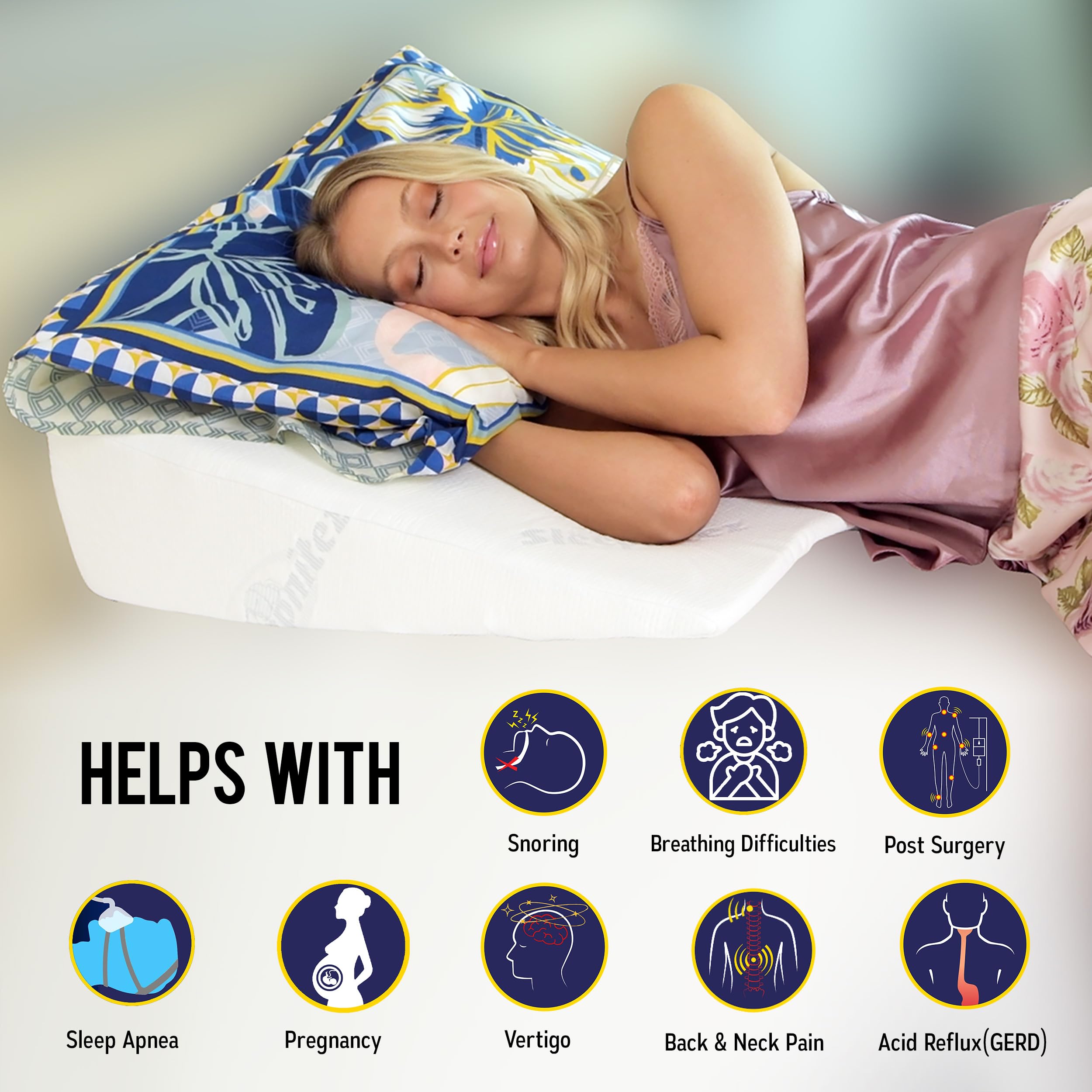 Sleepnitez wedge supports breathing-friendly position for sleep apnea contexts.