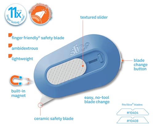 Slice Mini Box Cutter magnet on fridge for quick access.
