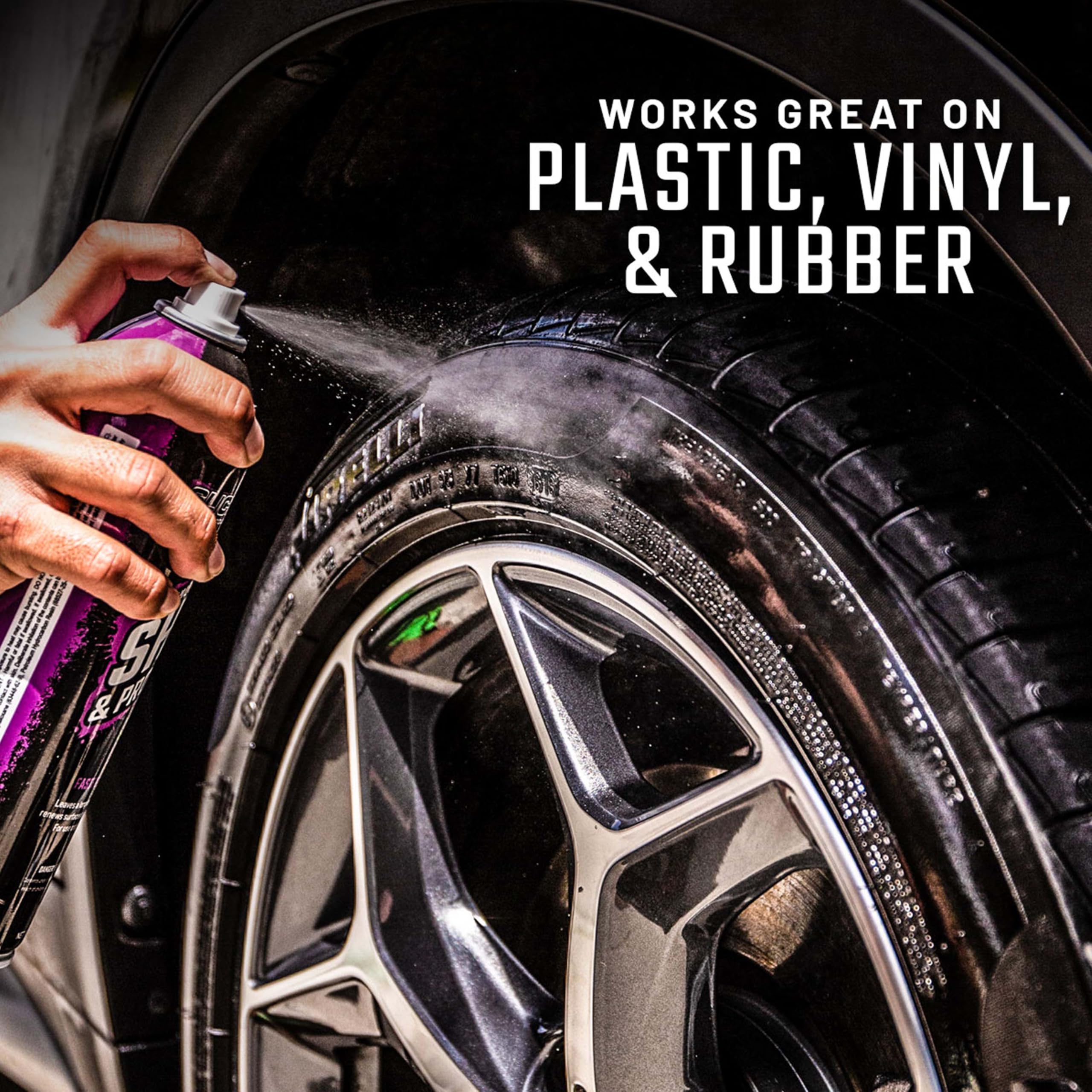 High gloss finish on vehicle trim after Slick Shine & Protectant application.