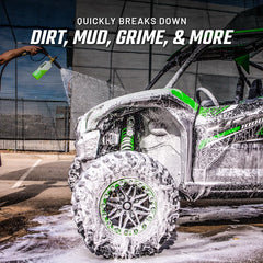 Dirt bike being cleaned with the wash’s premium formula lifting mud for a smooth finish