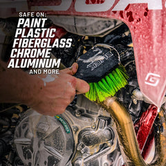Jeep wash showing thick foam easing scrubbing on rugged surfaces
