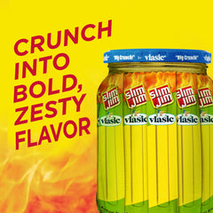 Slim Jim Vlasic Dill Pickle sticks showcased in a sturdy box for pantry stocking