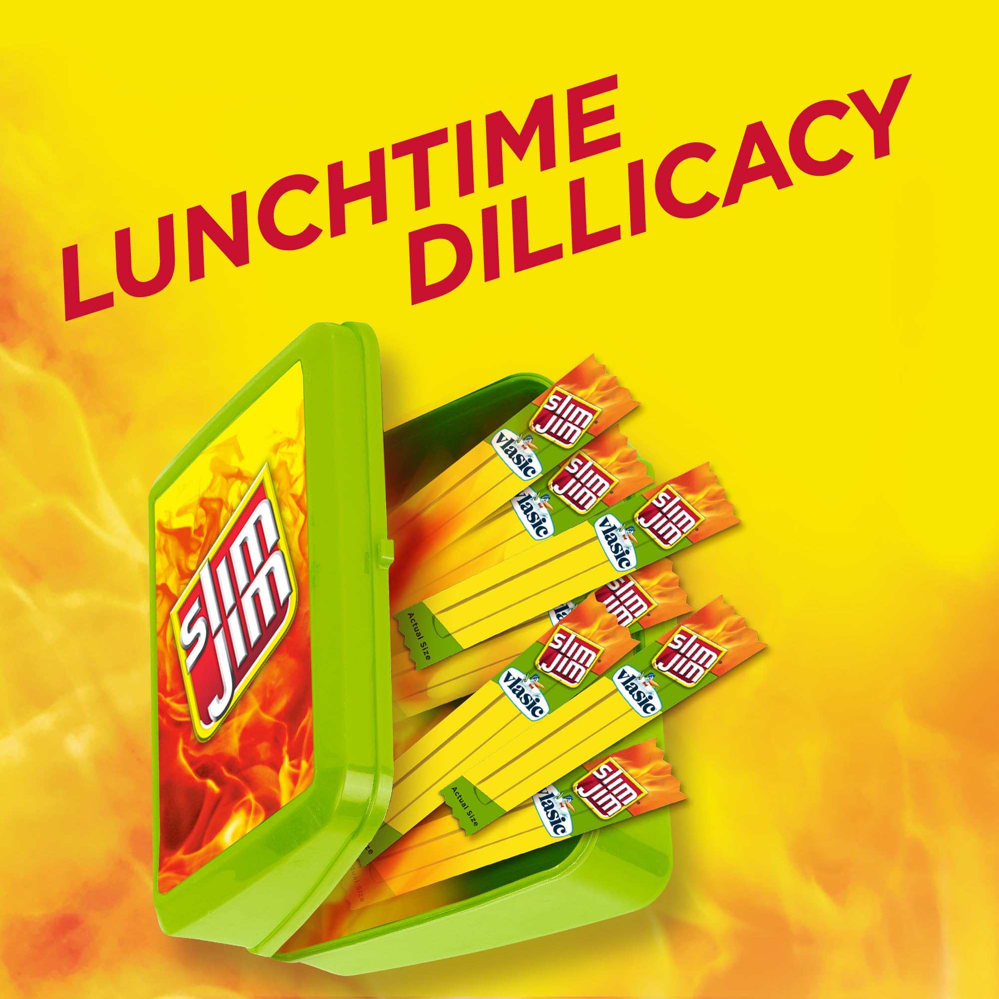 Classic Slim Jim Vlasic Dill Pickle bite meets beef-pork-chicken blend for convenience