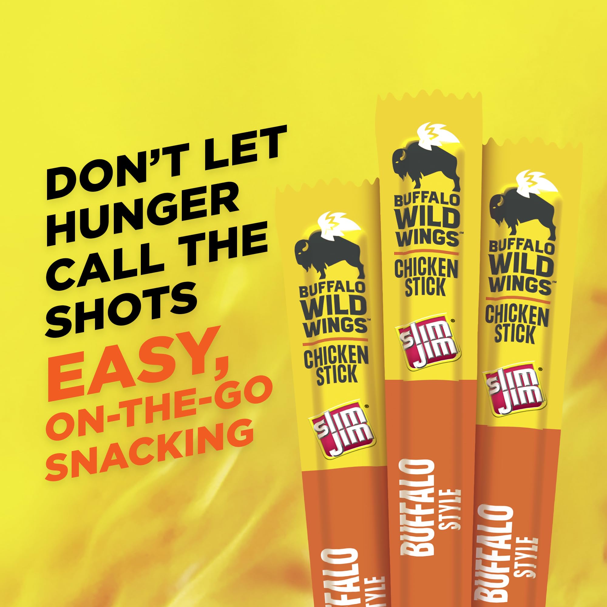 Slim Jim Giant Chicken Sticks Buffalo Style highlighting medium spice and tangy sauce
