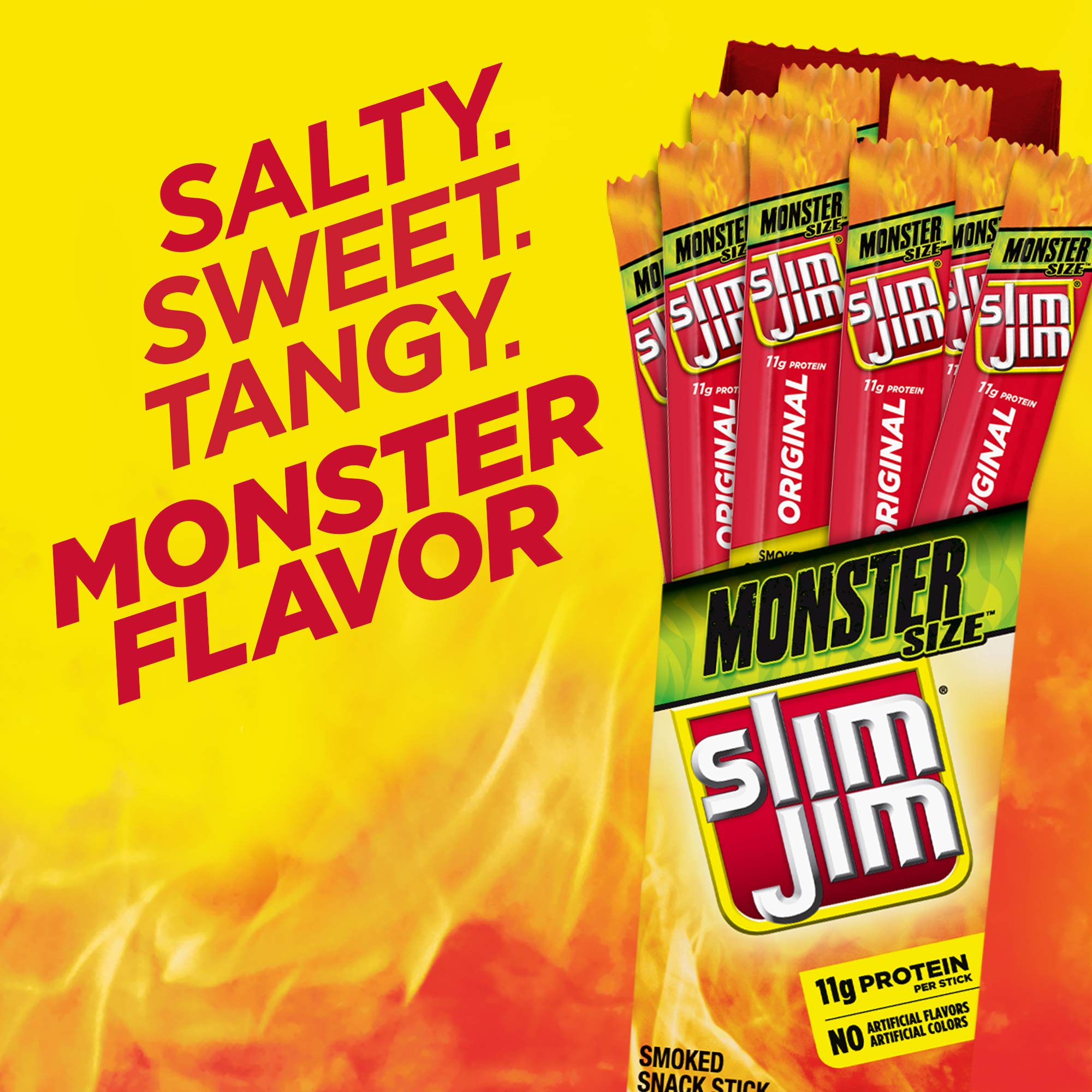 Slim Jim individually wrapped sticks highlighting convenient, mess-free snacking.