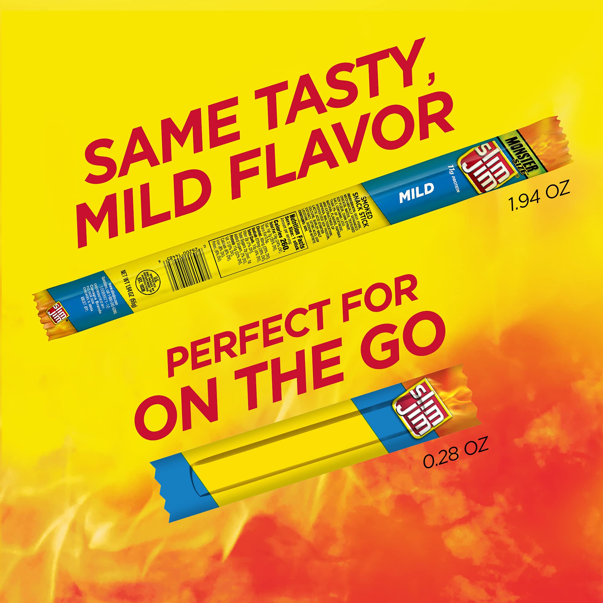 Slim Jim Mild Snack Sticks individually wrapped for portable snacking