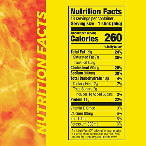 Slim Jim Original Flavor snack stick close-up highlighting bold taste and protein.