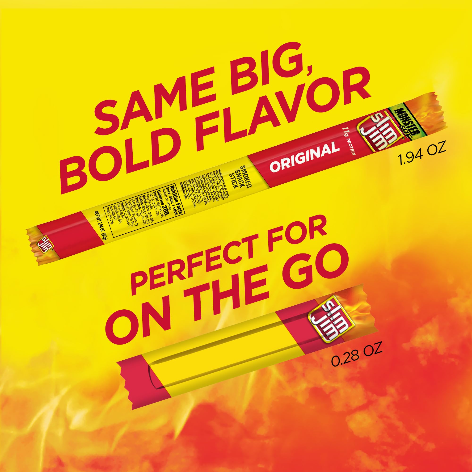 Slim Jim Original Smoked Meat Sticks with bold flavor for road trips.