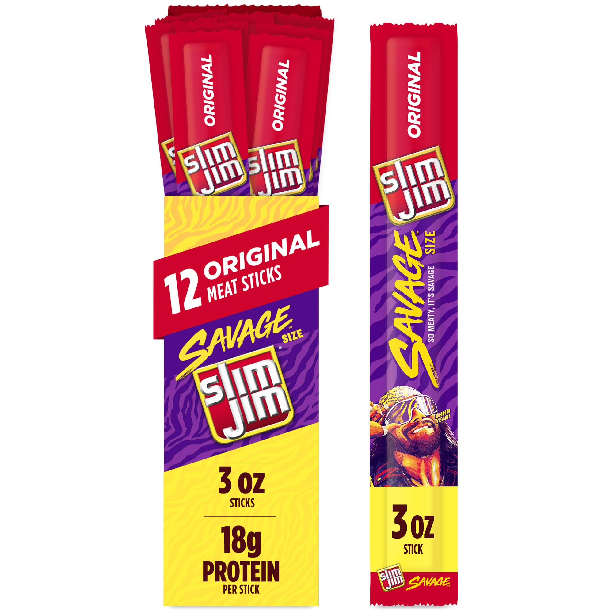 Slim Jim Savage Original Box—12-pack for road trips and big appetites.