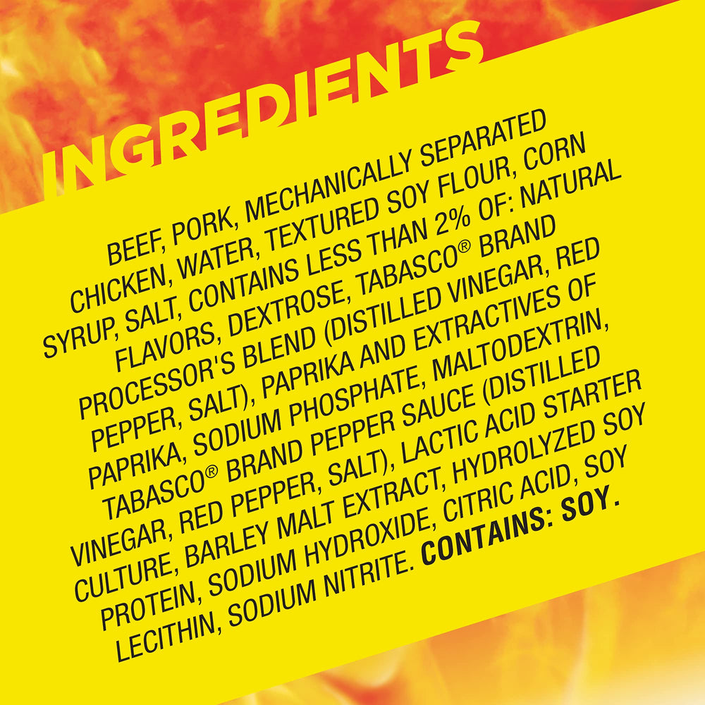 Slim Jim Tabasco Monster Smoked Meat Sticks nutrition label emphasizes protein per serving.