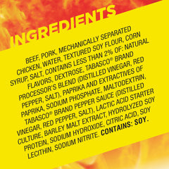 Slim Jim Tabasco Monster Smoked Meat Sticks nutrition label emphasizes protein per serving.