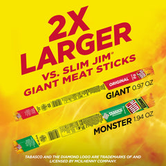 Slim Jim Tabasco Monster sticks easy open pack for on-the-go snacking.