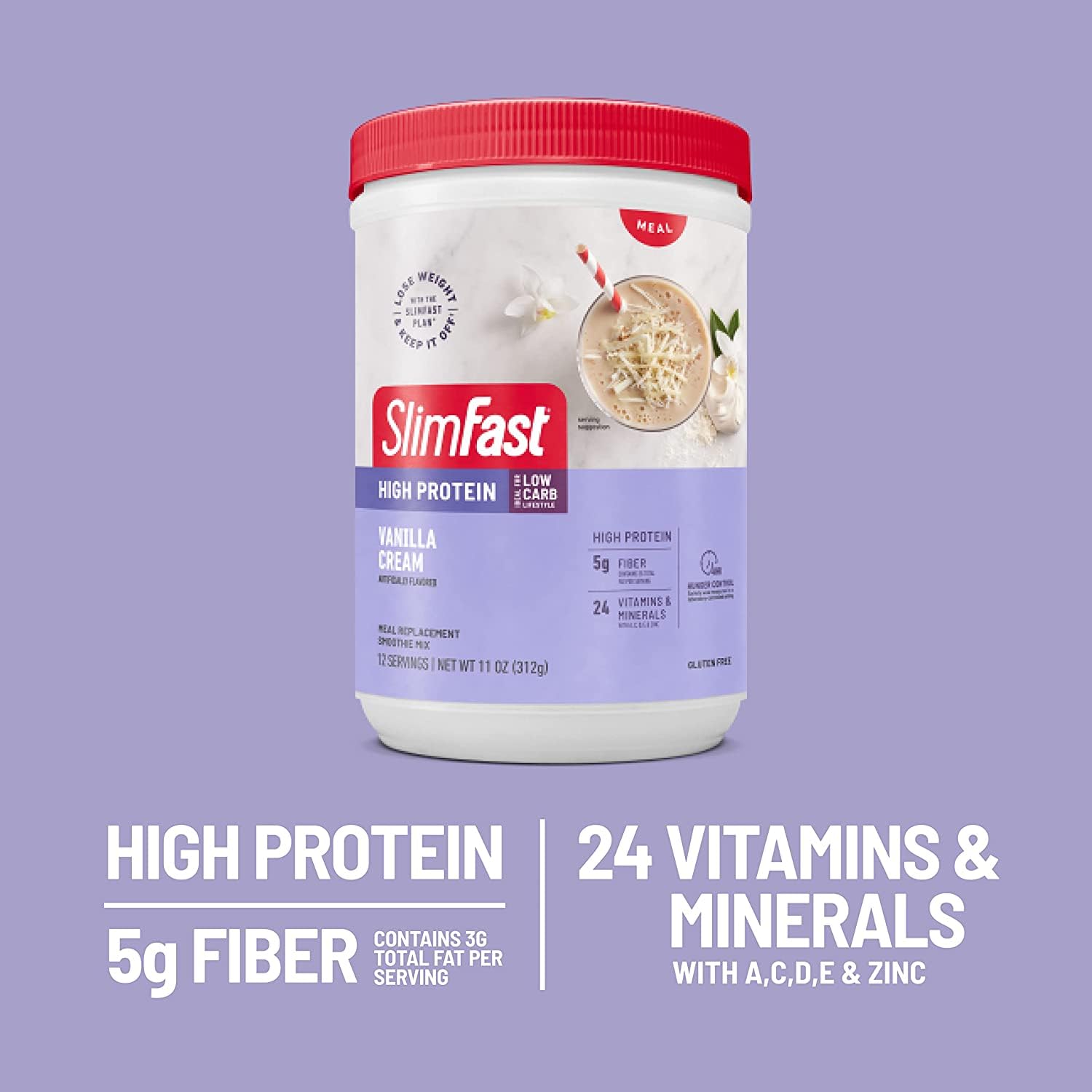 SlimFast 24 vitamins and minerals gluten-free formula supports daily nutrition.