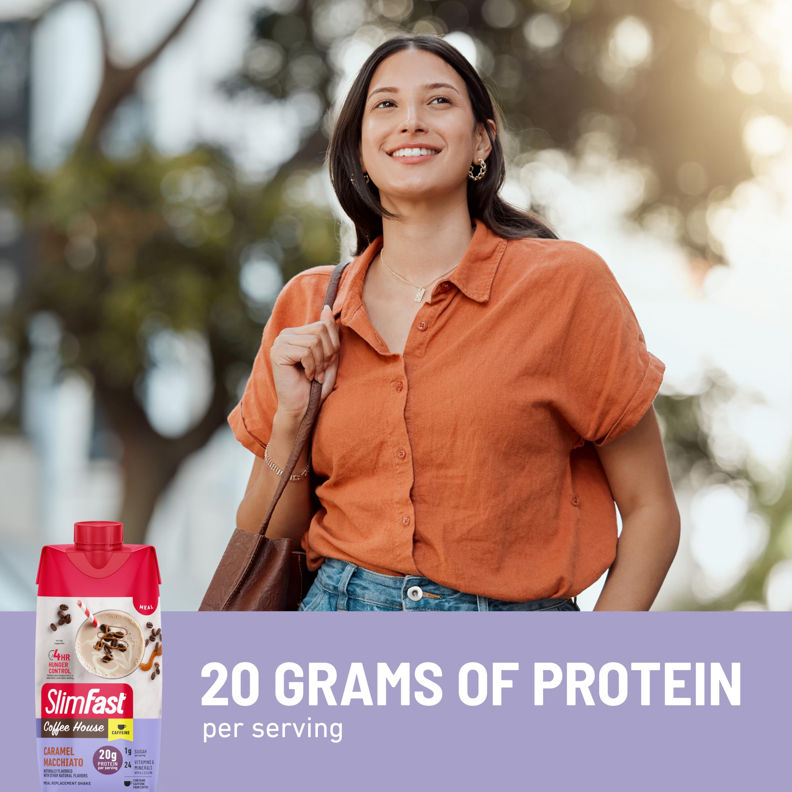 SlimFast bottle label highlights 24 vitamins and minerals with fiber.