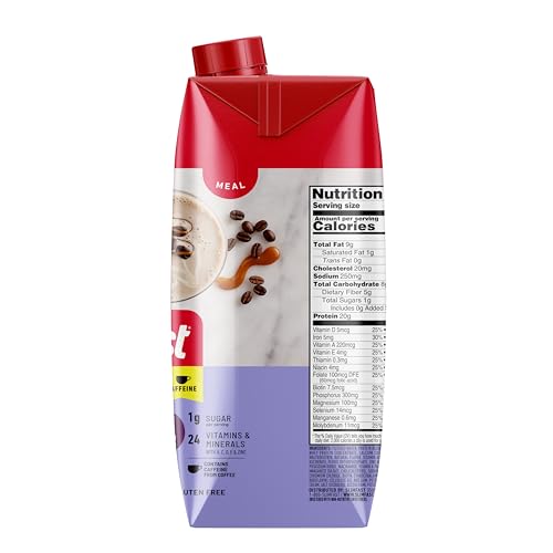 Caramel Macchiato flavor swirl in a glass with SlimFast branding.
