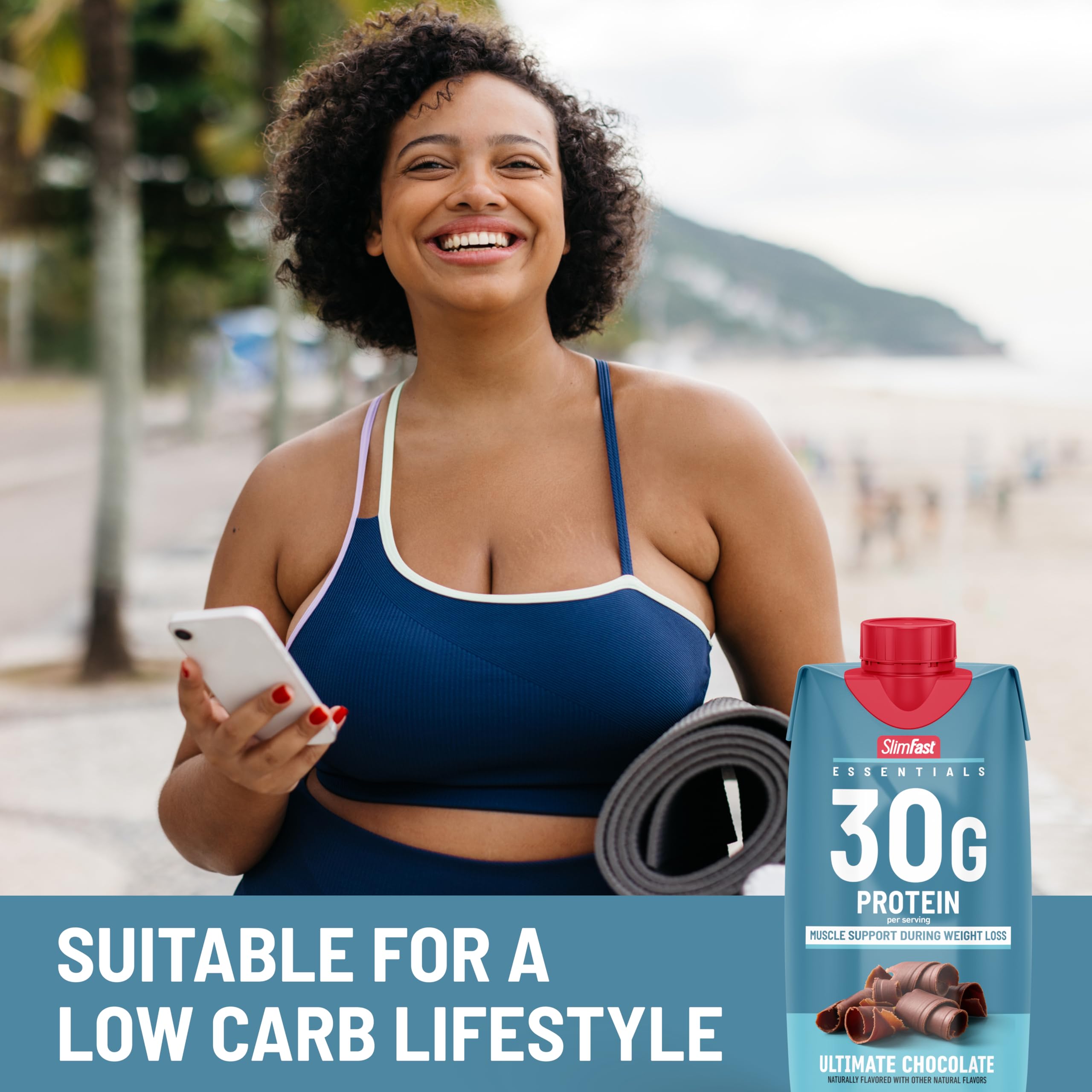 Creamy SlimFast Essentials chocolate shake texture ready to enjoy