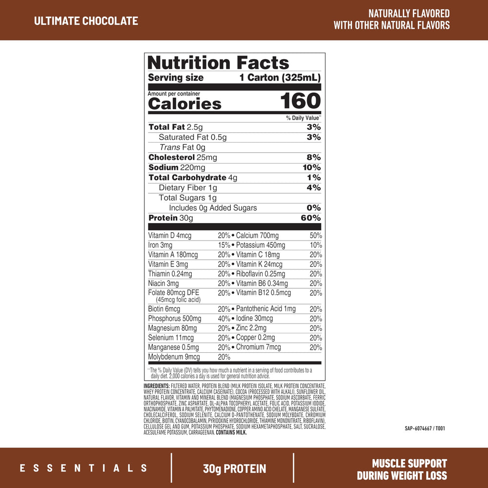 Pourable SlimFast Essentials chocolate shake showing grab-and-go convenience