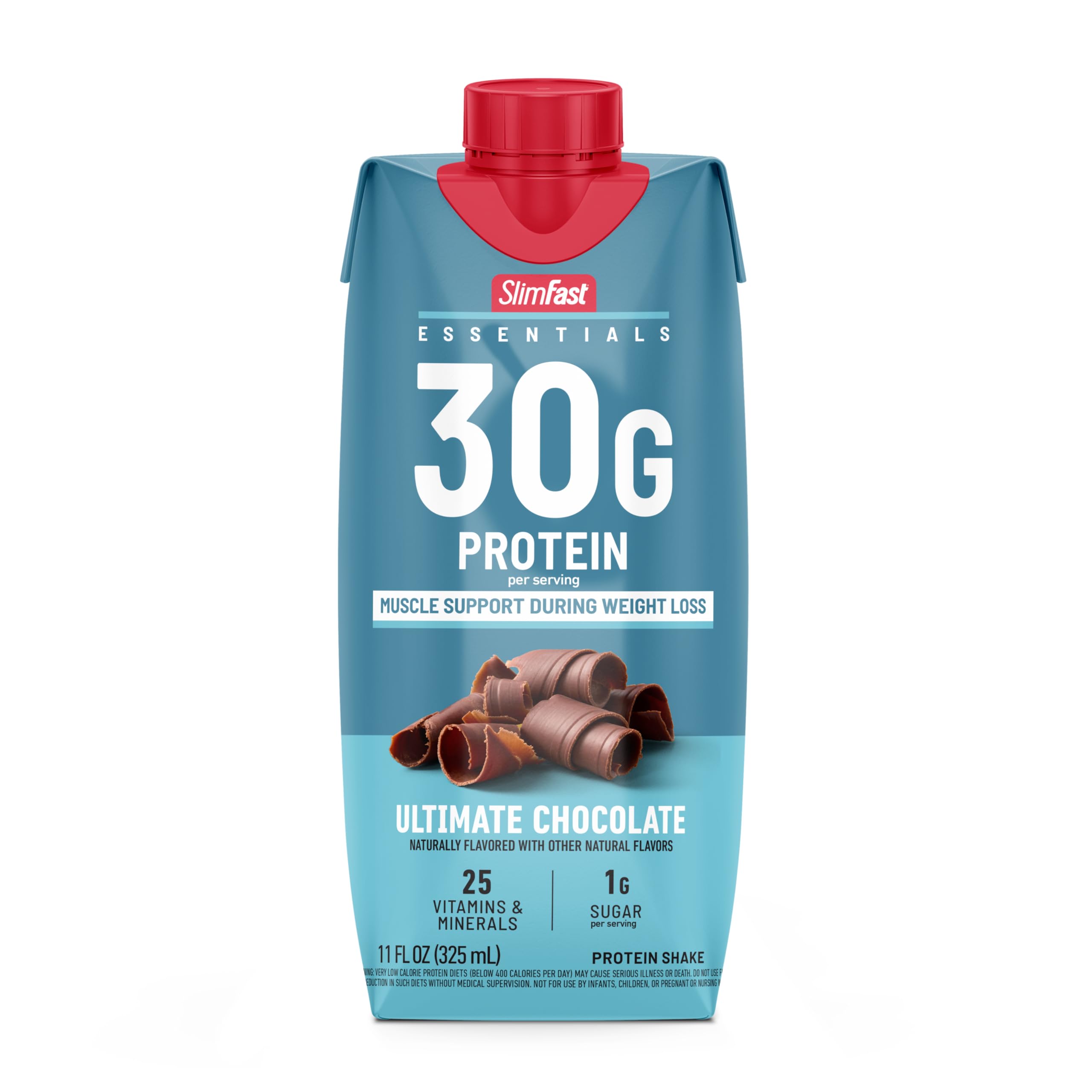 Single-serve SlimFast Essentials chocolate cup for travel and workouts