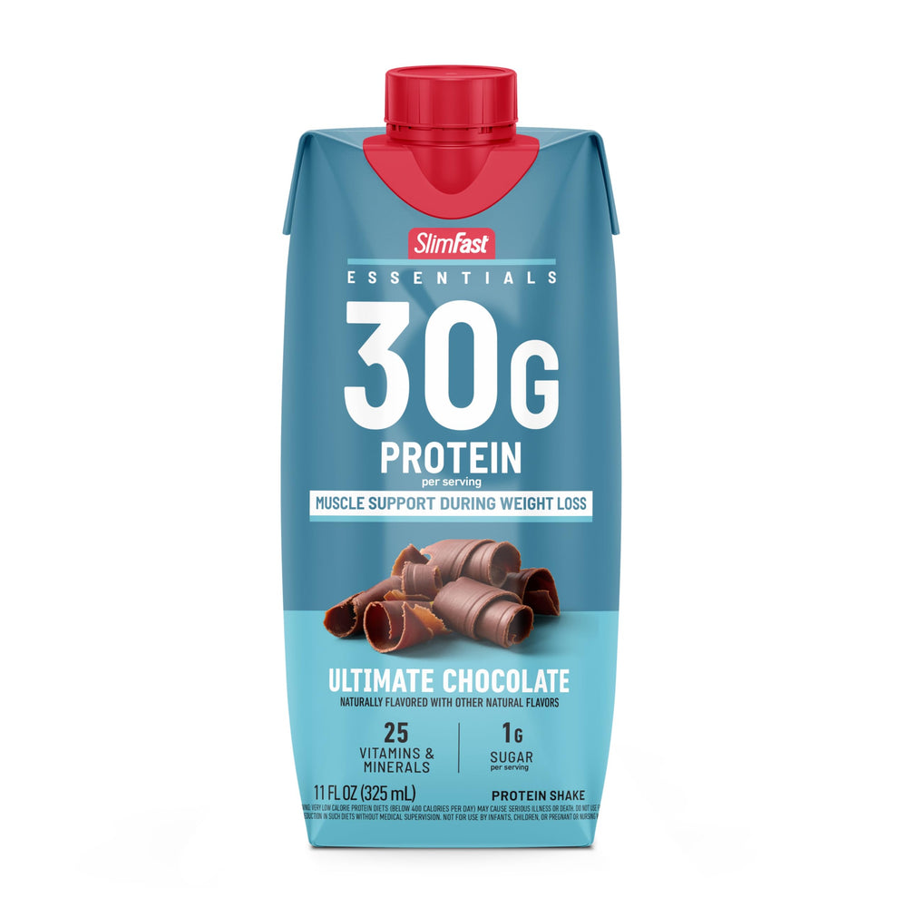 Single-serve SlimFast Essentials chocolate cup for travel and workouts