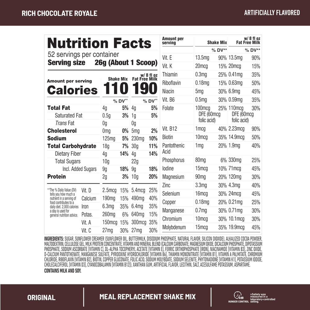 SlimFast fiber and vitamins minerals packaging highlights daily nutrition