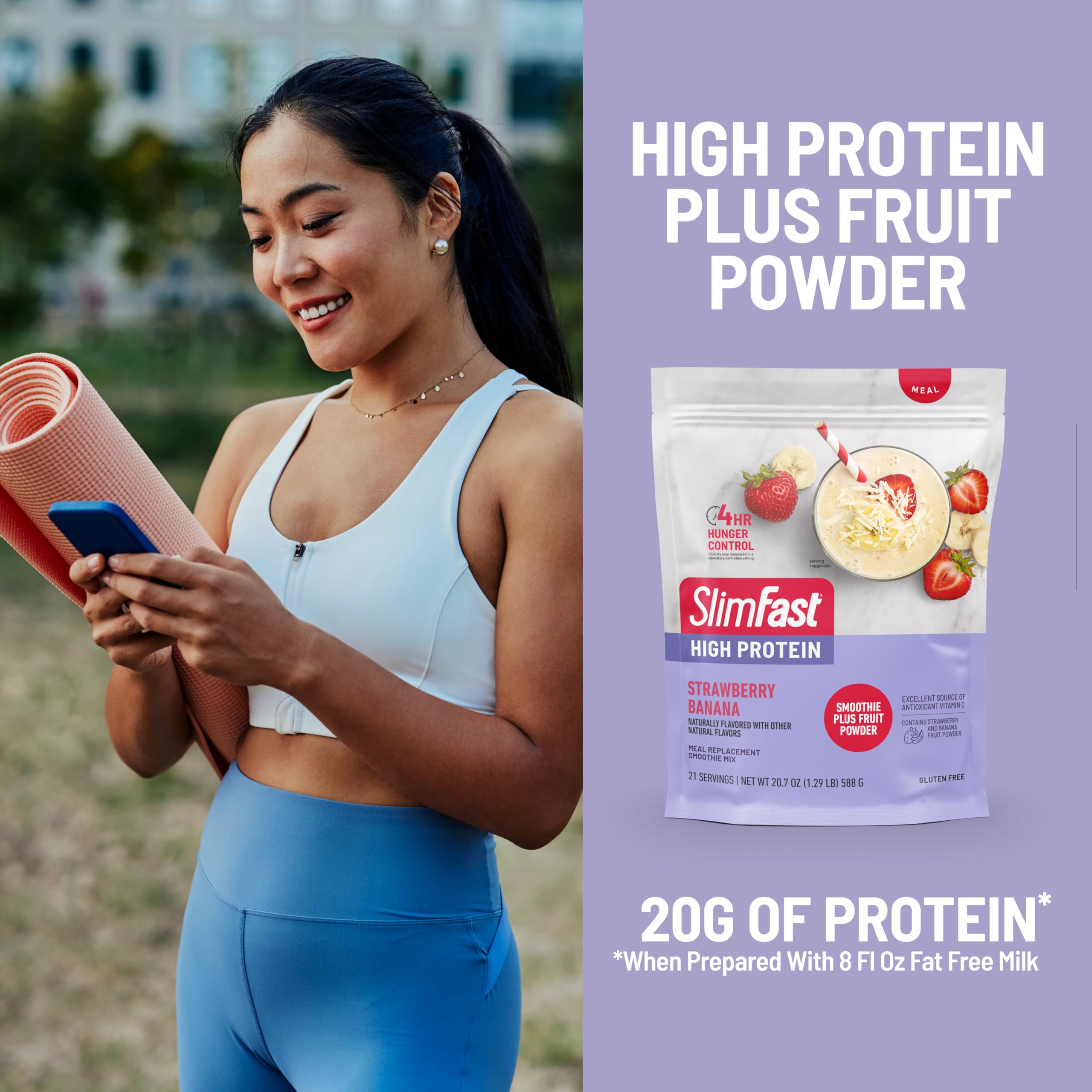 Close up of SlimFast fruit powder blend with real fruit pieces