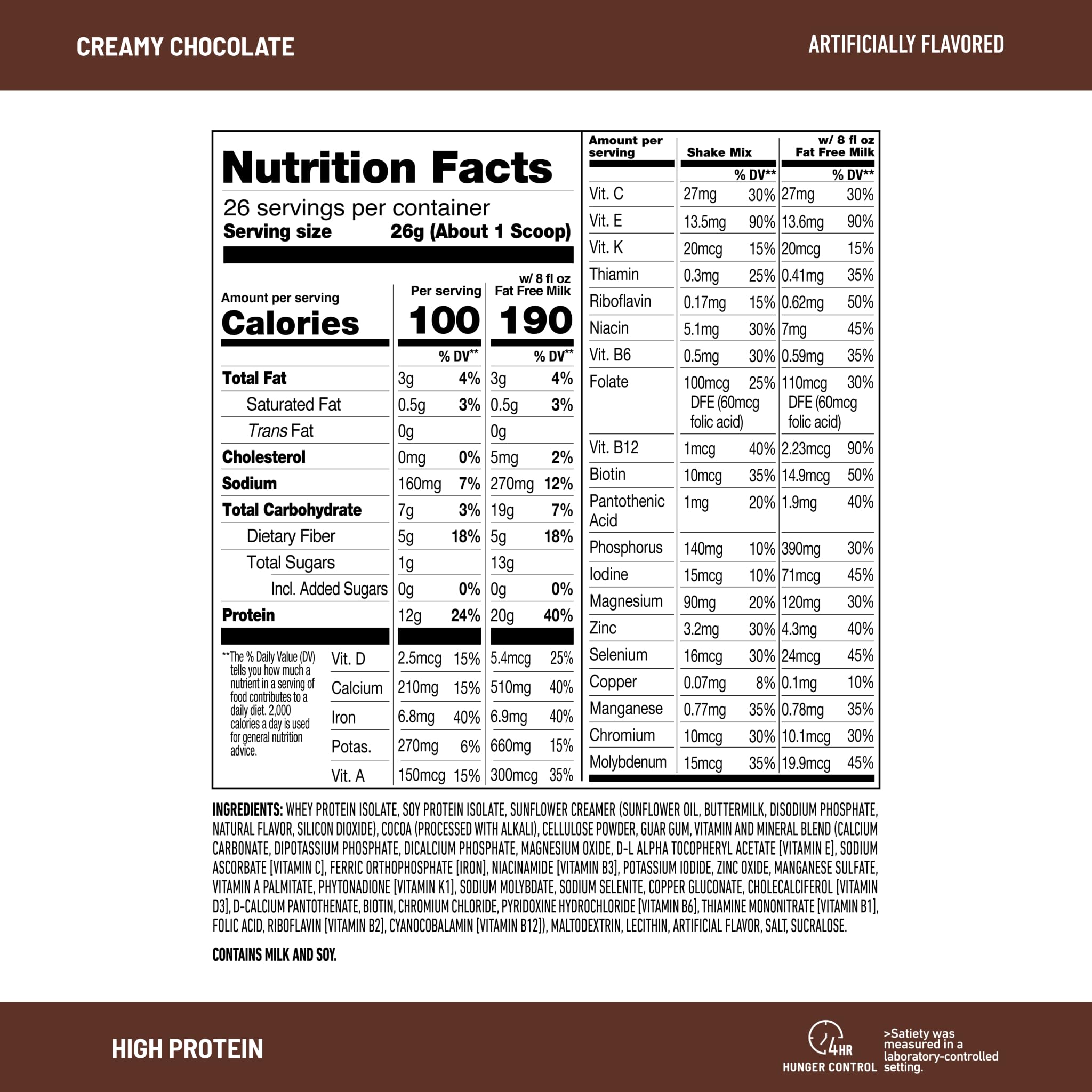 SlimFast gluten-free smoothie mix label emphasizes 24 vitamins and minerals.