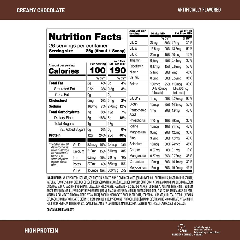 SlimFast gluten-free smoothie mix label emphasizes 24 vitamins and minerals.