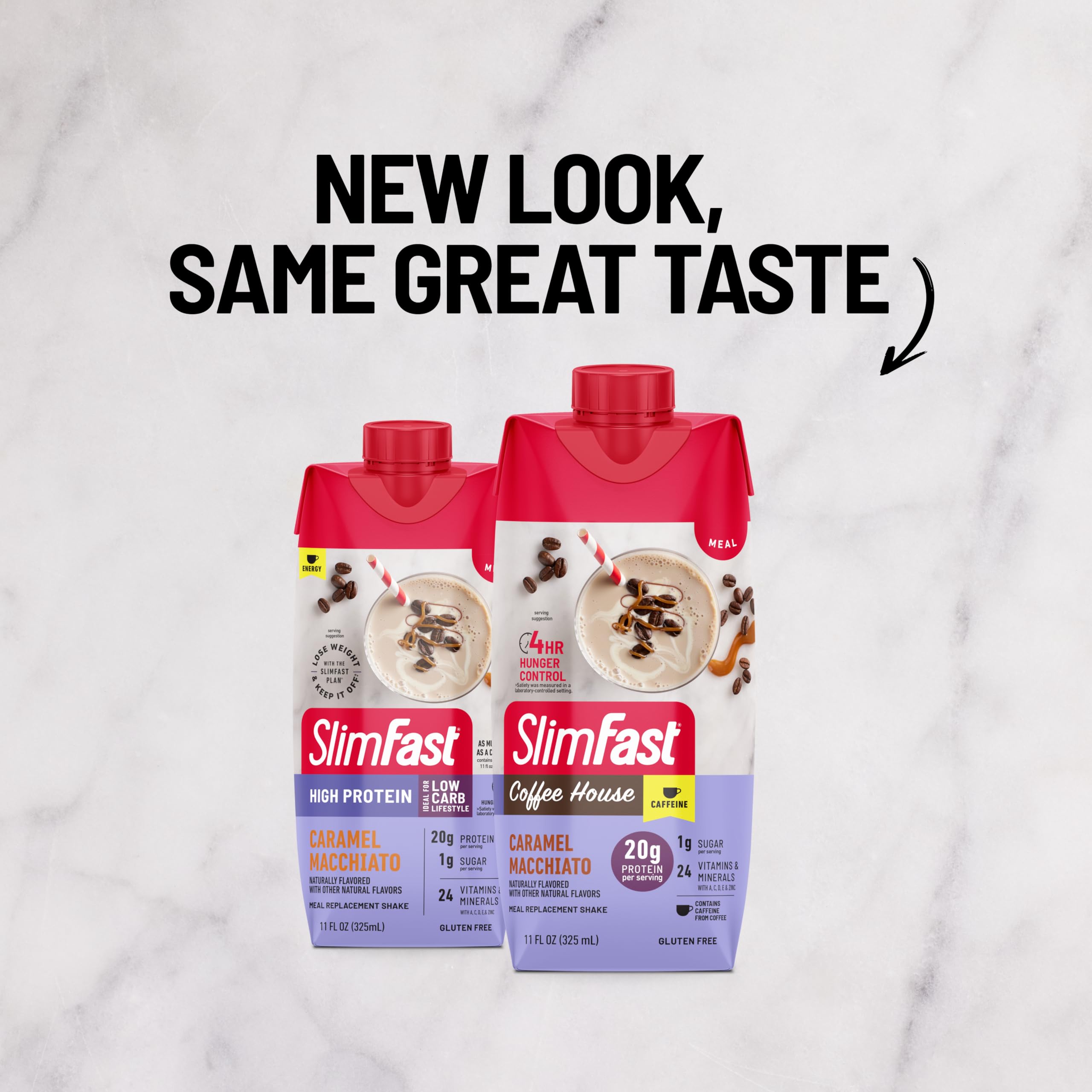 SlimFast high-protein meal replacement gluten-free shake with balanced nutrition.