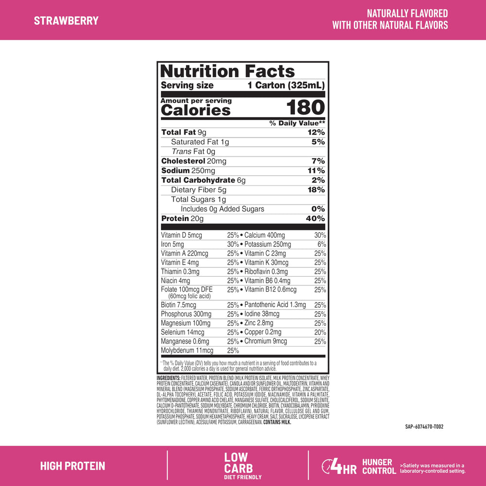 High-protein 20g per serving in a convenient bottle for meals