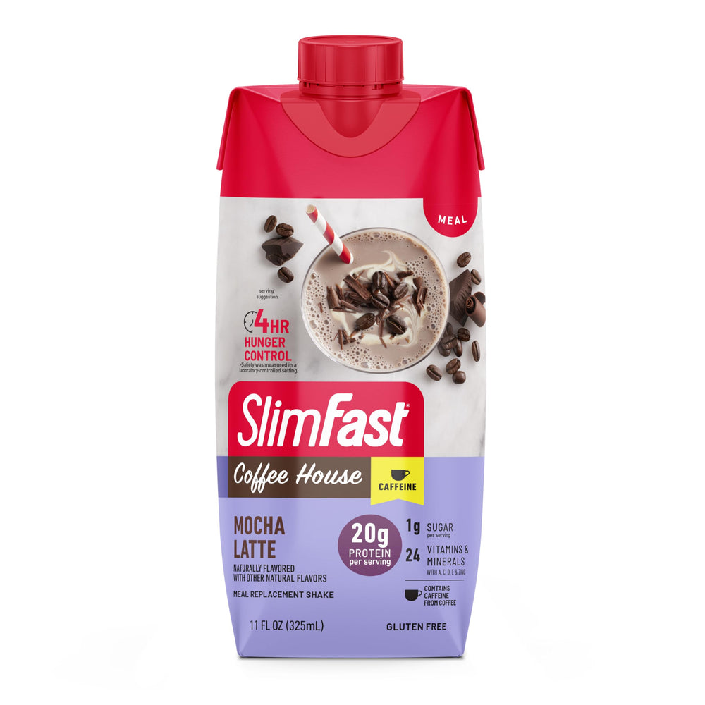 Display of SlimFast High Protein Shakes in Mocha Latte flavor