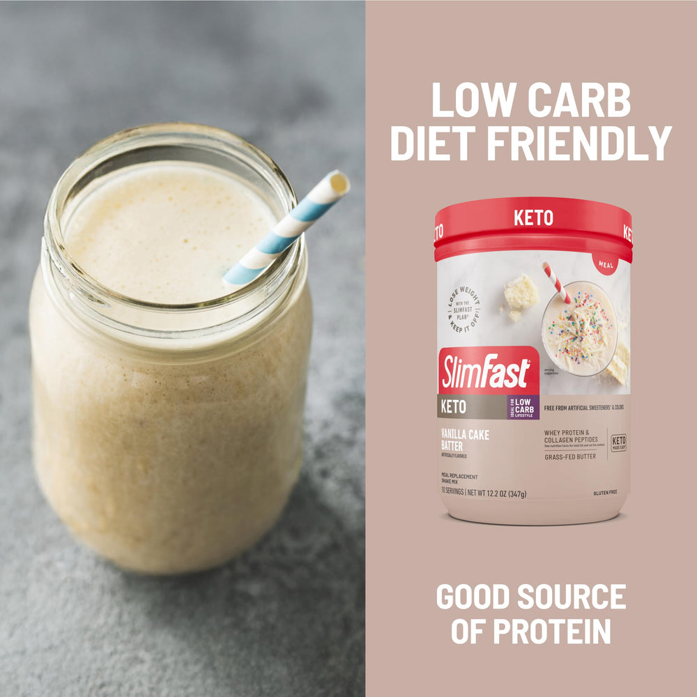 Coconut oil pouring into SlimFast Keto Vanilla Cake Batter bowl
