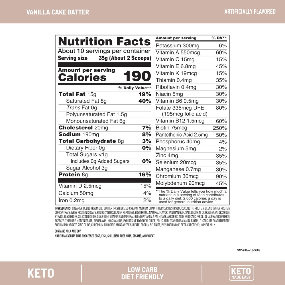 Scoop of SlimFast Keto Vanilla Cake Batter powder for easy portioning