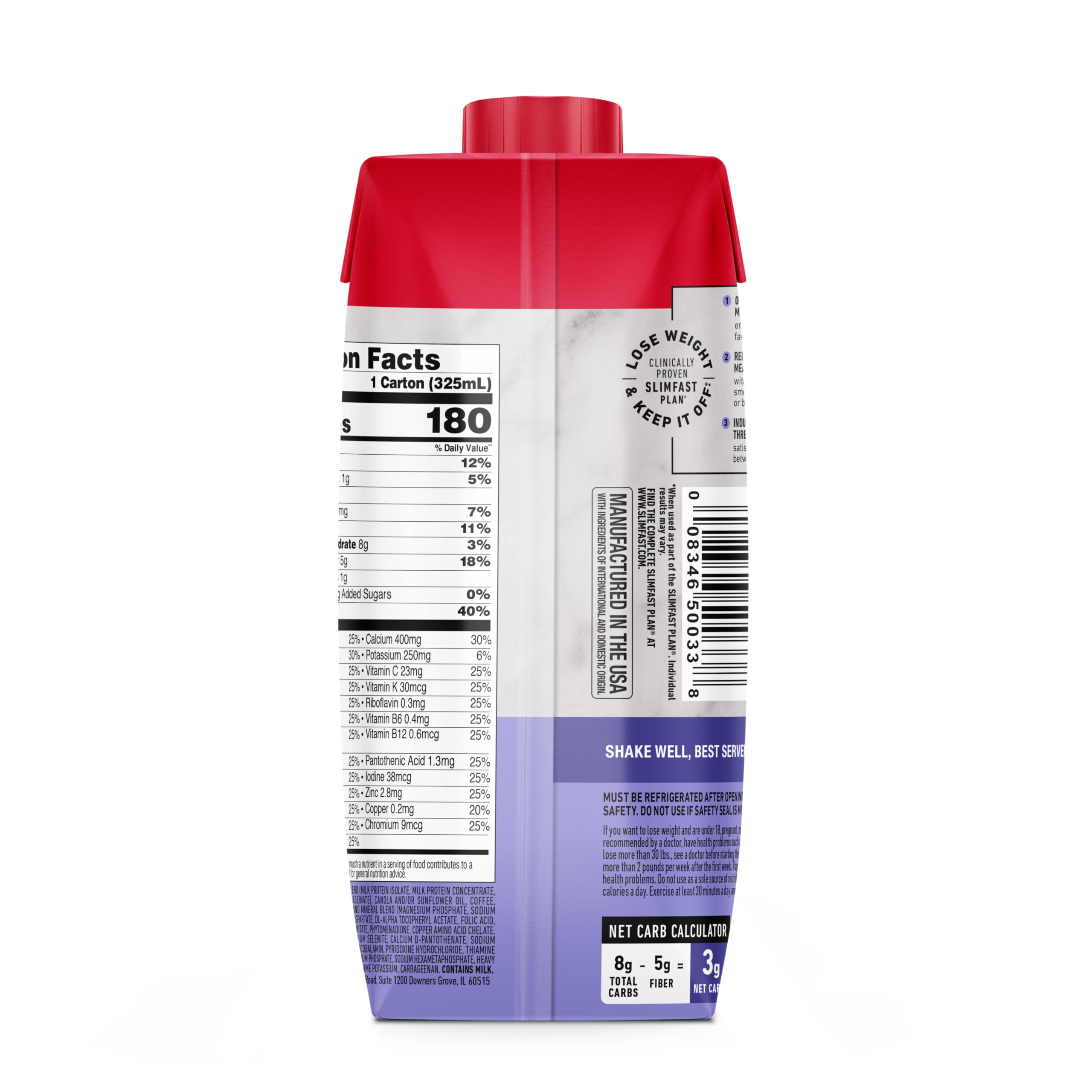 Low-carb diet-friendly SlimFast shake in a convenient bottle.