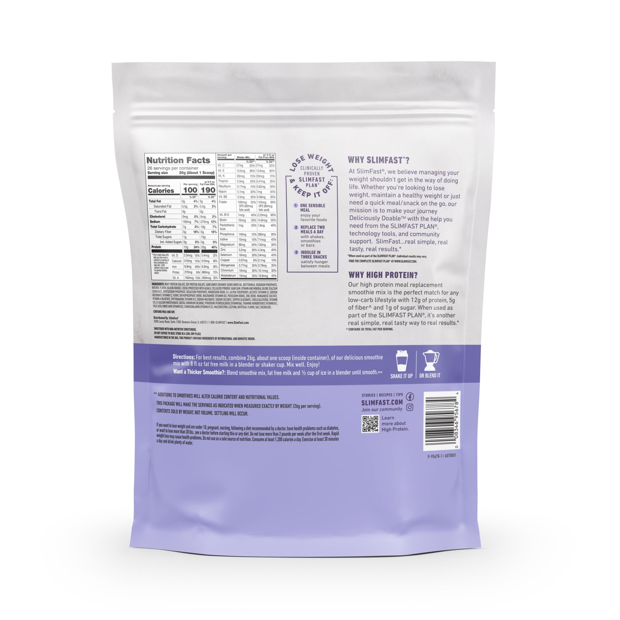 SlimFast high-protein smoothie powder with vitamins for daily nourishment and energy.