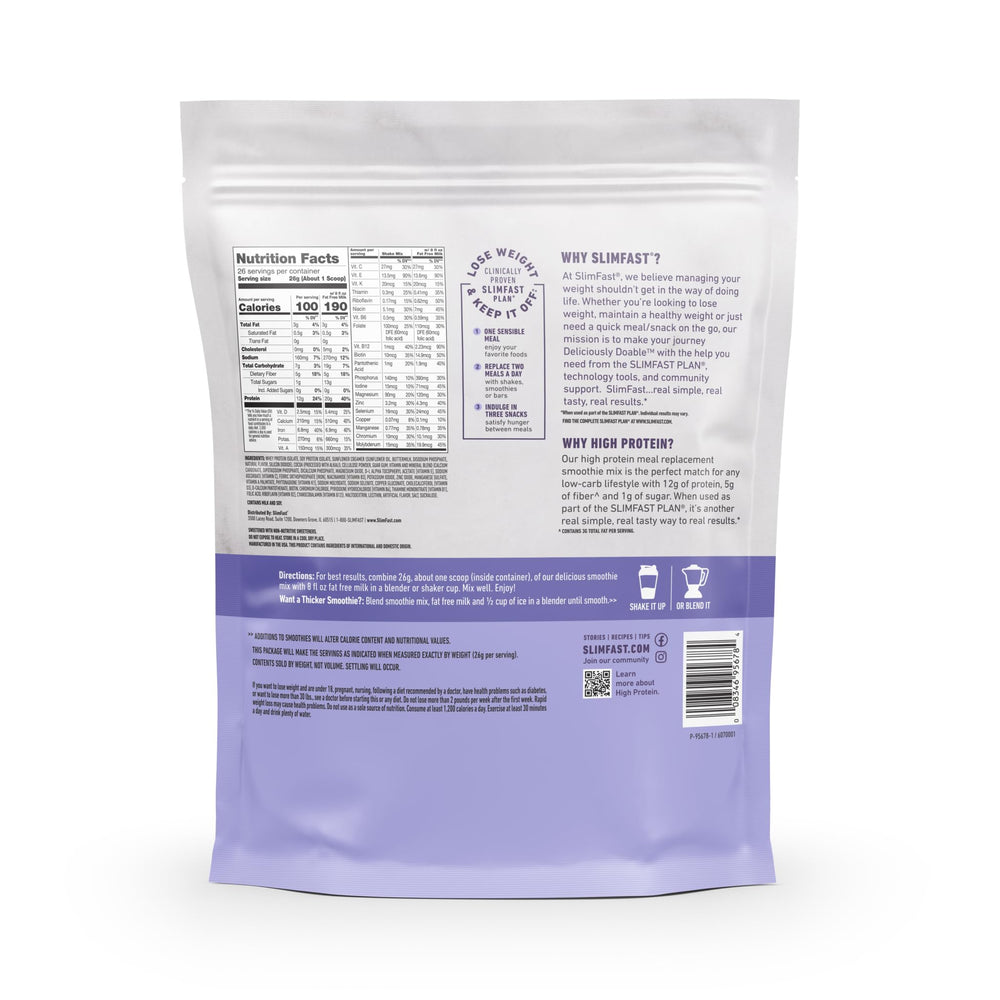 SlimFast high-protein smoothie powder with vitamins for daily nourishment and energy.