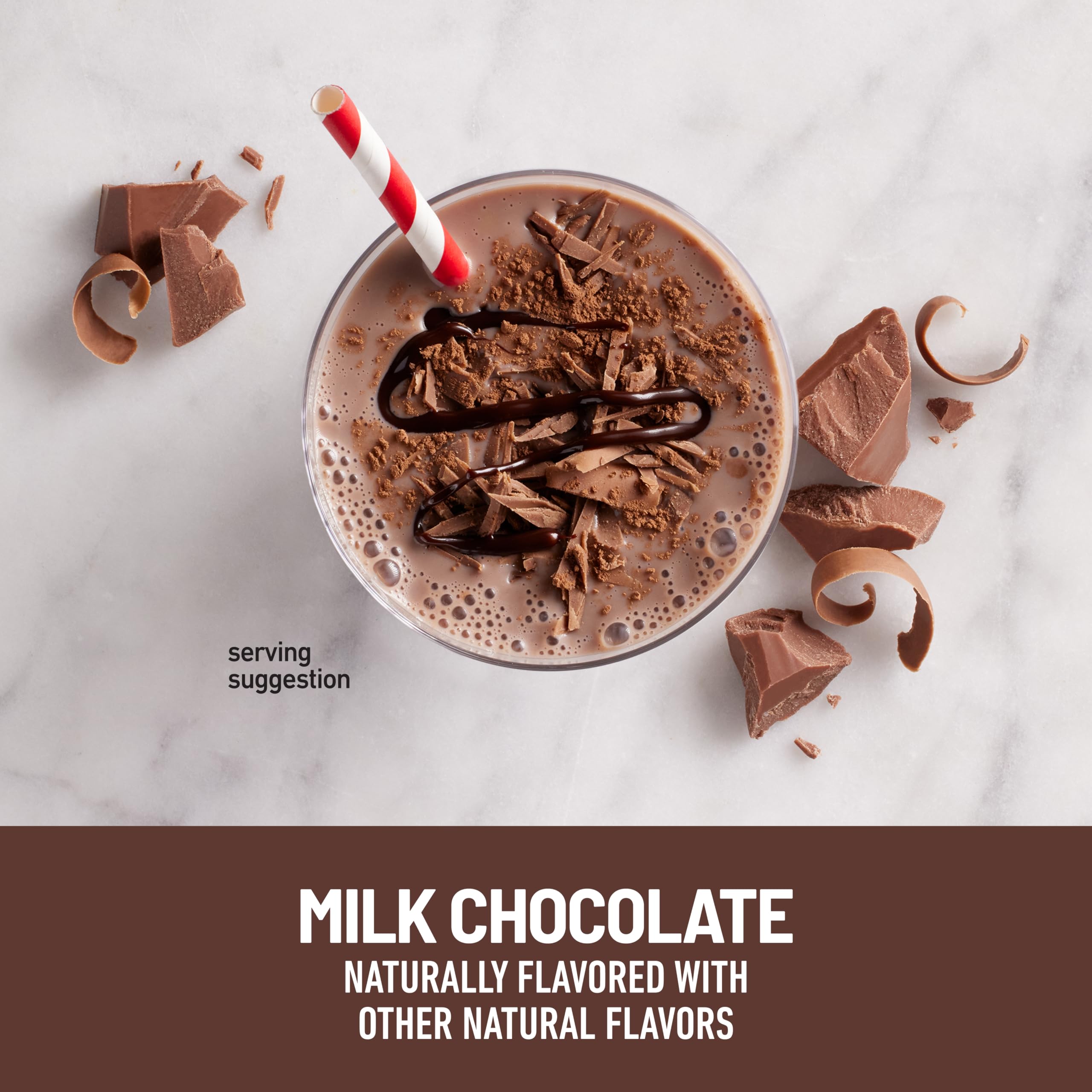 SlimFast Milk Chocolate shake glass—20g protein per serving for balance