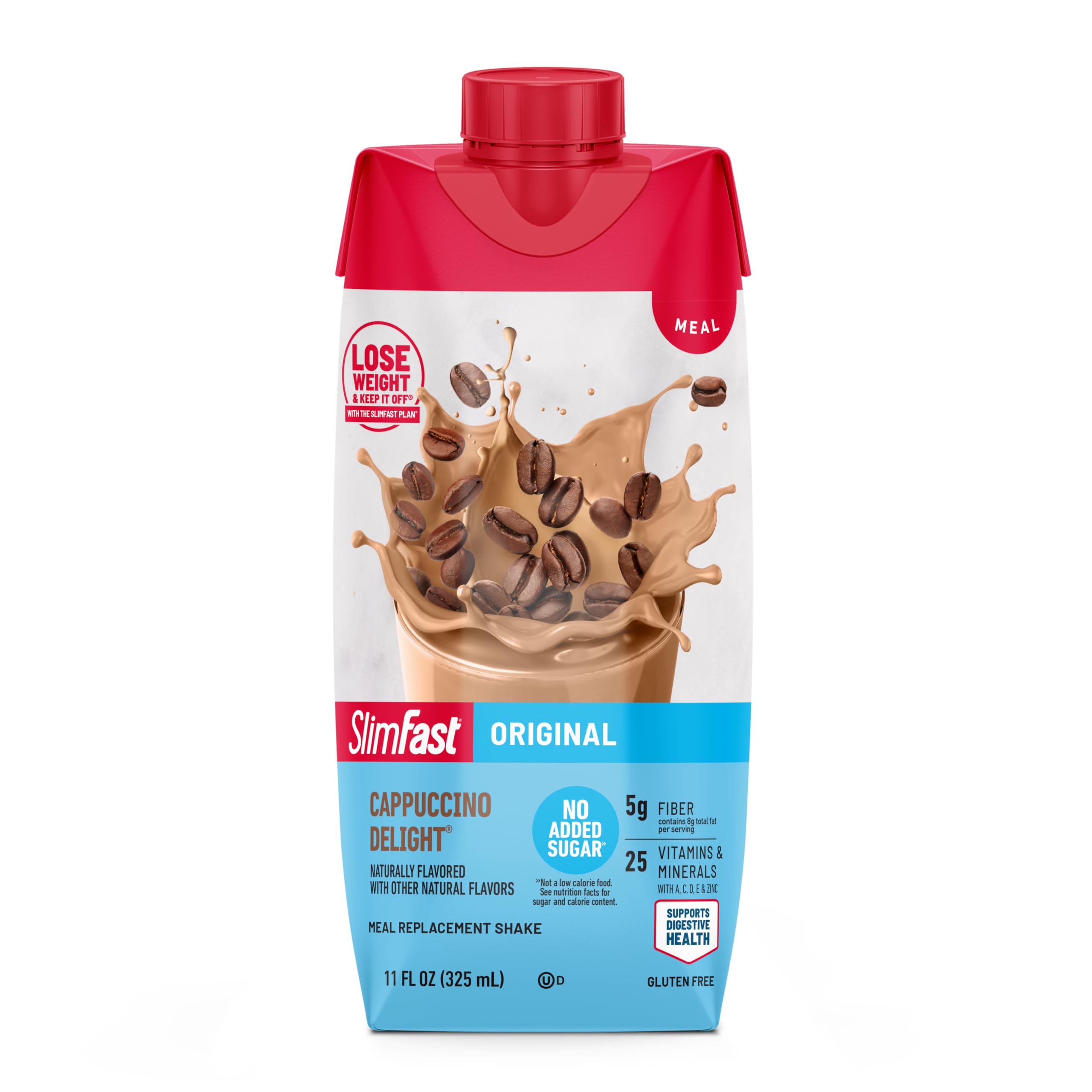 SlimFast Original Cappuccino Delight foil seal indicating freshness