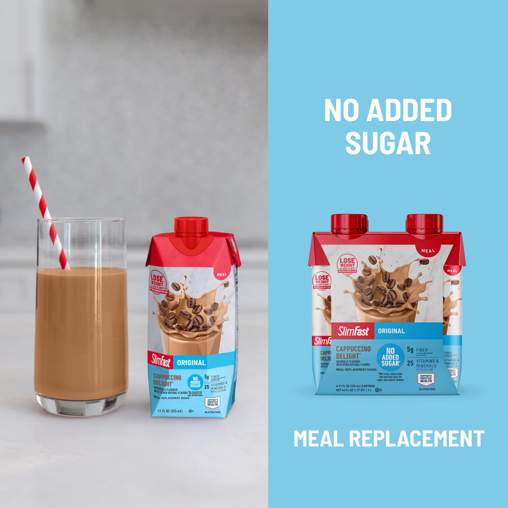 SlimFast Original Cappuccino Delight serving cup ready to mix at home or on the go