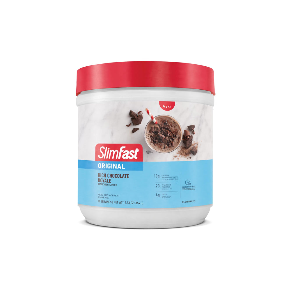 Lifestyle image of someone mixing SlimFast powder during morning routine