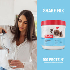 Prepared SlimFast shake in glass illustrating quick breakfast or snack option