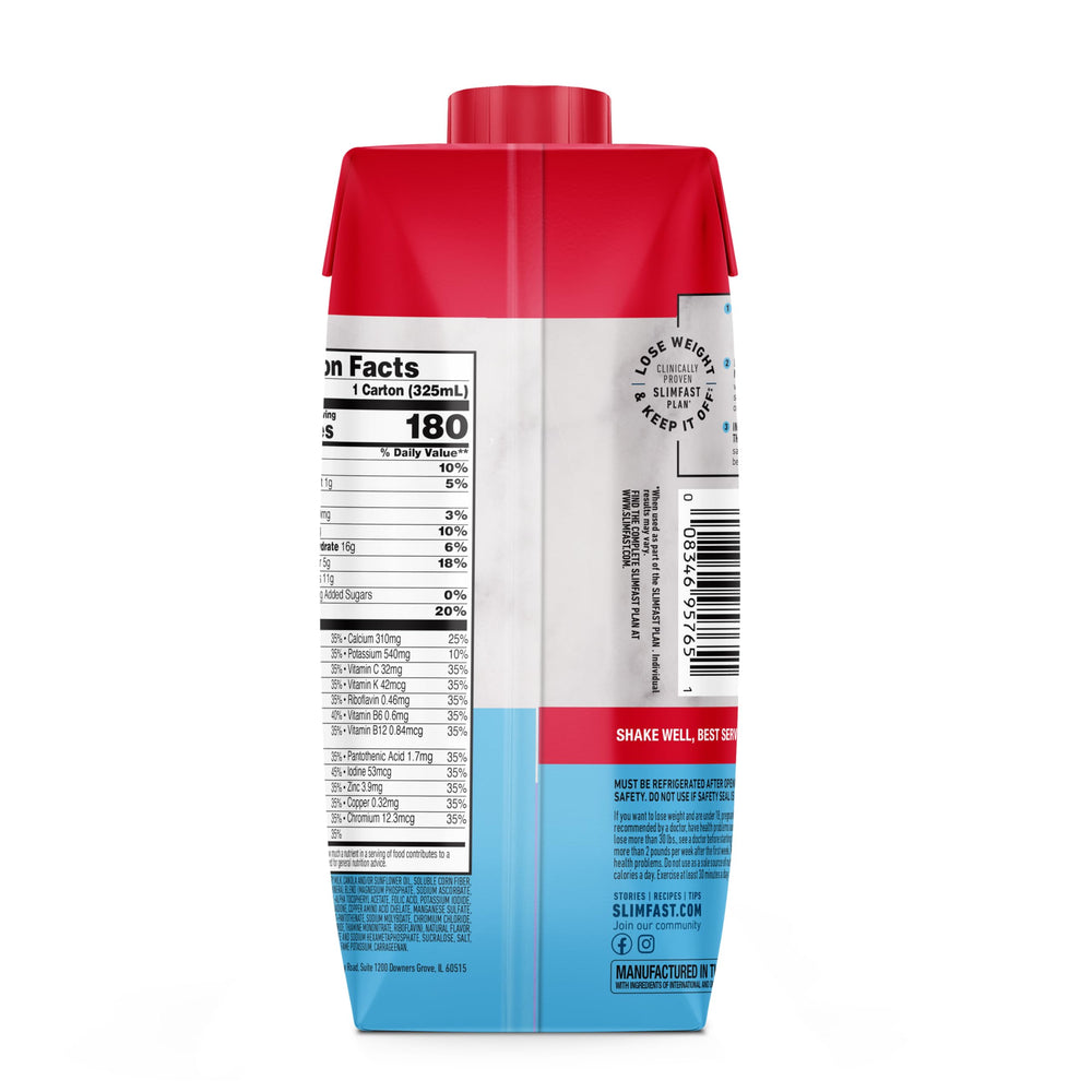 SlimFast Original Strawberries & Creme diet plan card explains daily structure