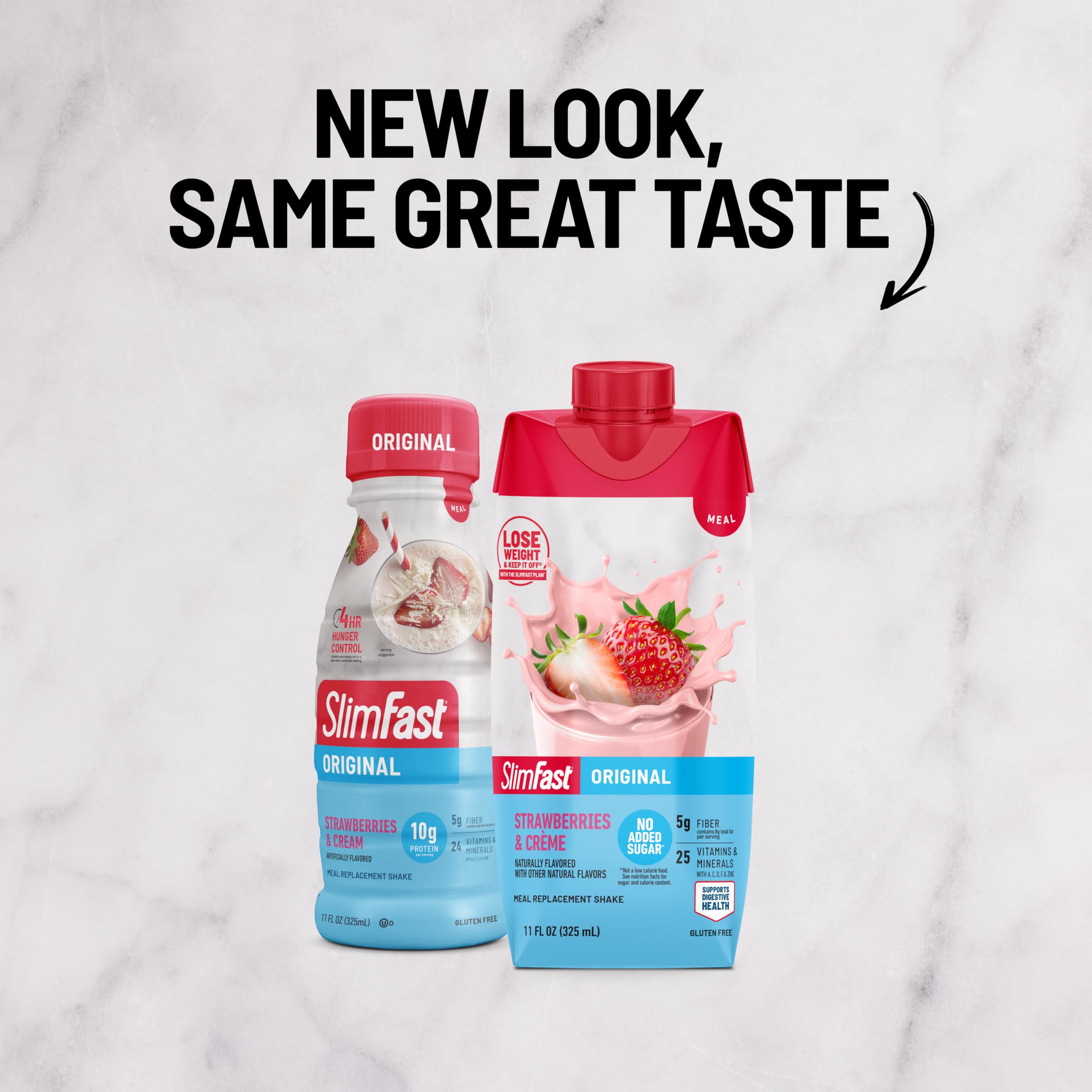 SlimFast Original Strawberries & Creme packaging front for convenient shopping and portability
