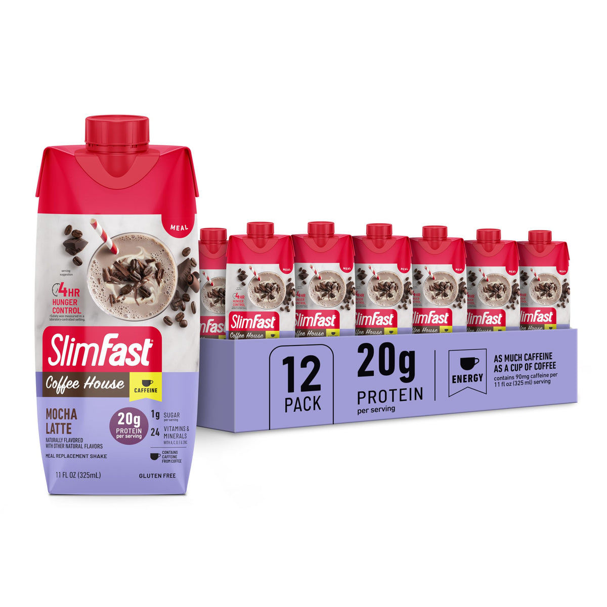 SlimFast Mocha Latte protein shake bottle ready to-go, 20g protein per serving